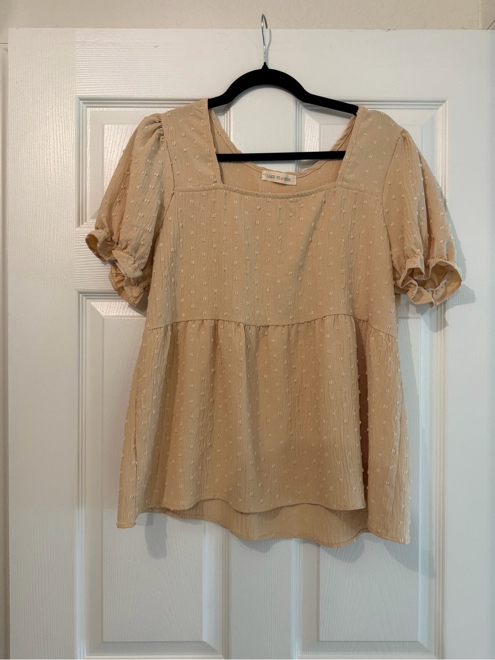 Square Neck Swiss Dot Peplum Blouse - Cream